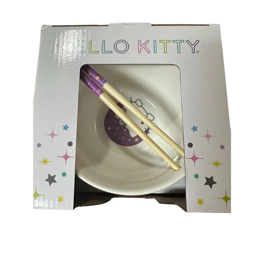 Hello Kitty 6” chopstick bowl 20 oz pink‎ turquoise iridescent stars NEW in box